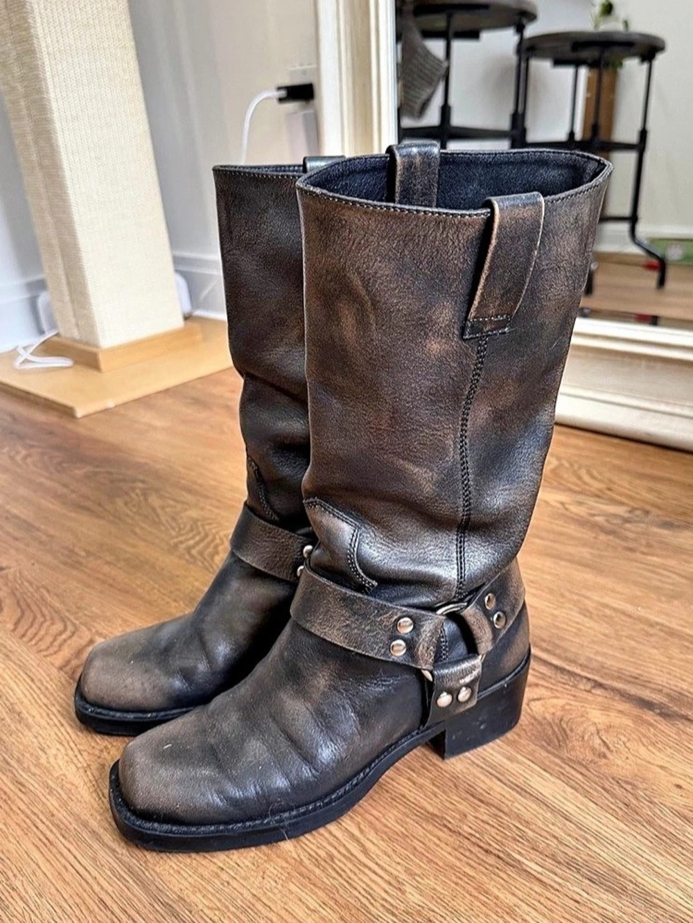 Anthropologie Hervee Moto Boot Leather Black & Brown US 6.5/7